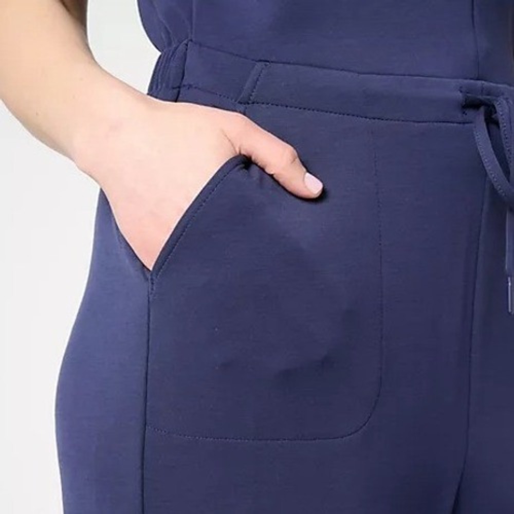 Belle Kim Gravel Womens Petite 2X Twilight Scuba Luxe Zip Front Jumpsuit A686152 - Picture 3 of 12